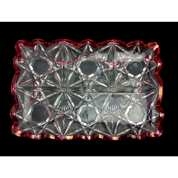 Vintage Tiffin Williamsburg Cranberry and Clear Pressed Glass 4 Part Relish Tray - Picture 2 of 12